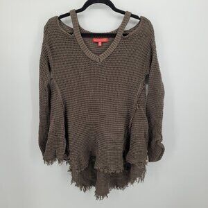 Saks fifth Ave womens Medium Brown cold shoulder knit v neck long sleeve sweater